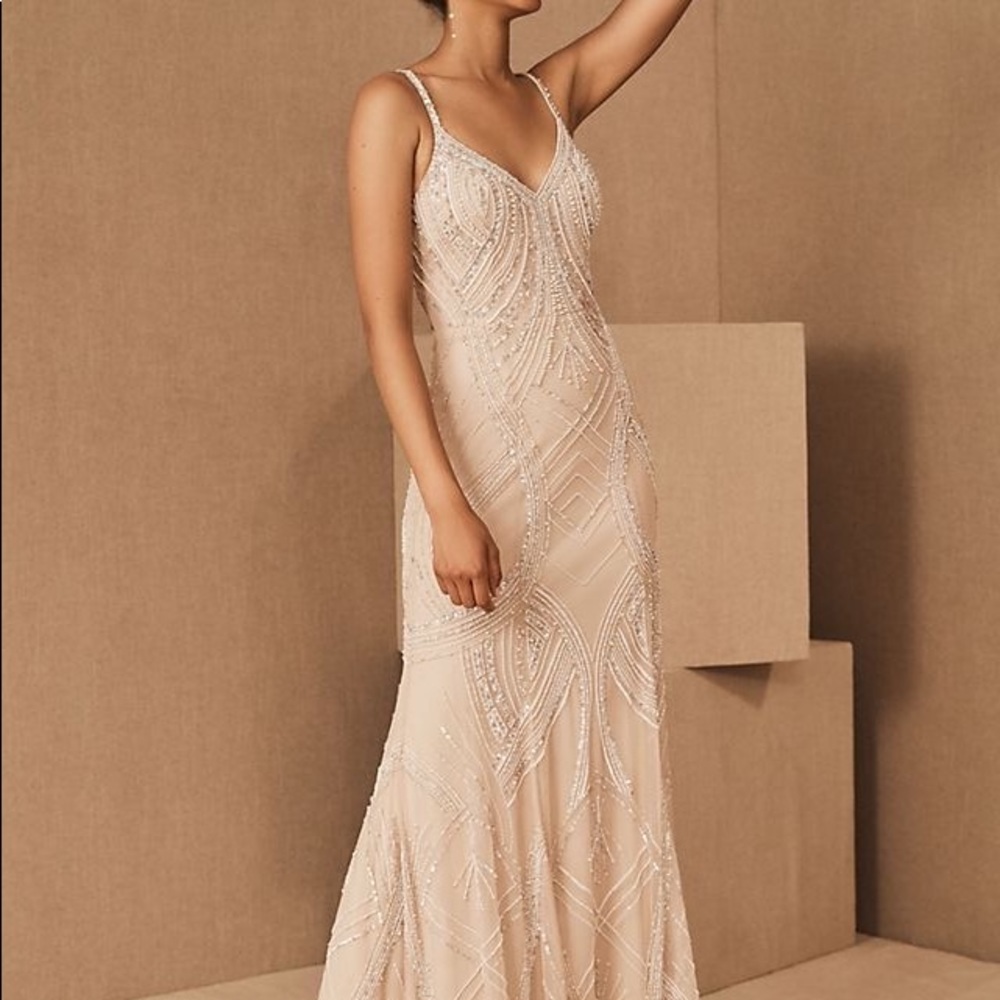 bhldn beaded dress BHLDN Theodora Beaded Lace V-Neck Wedding Gown NWT Size 0